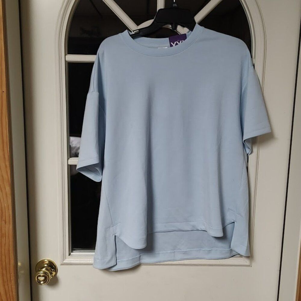 New Memeber's Mark Light Blue Sandwash Drop-Tail Hem Tee Size Women's XXL